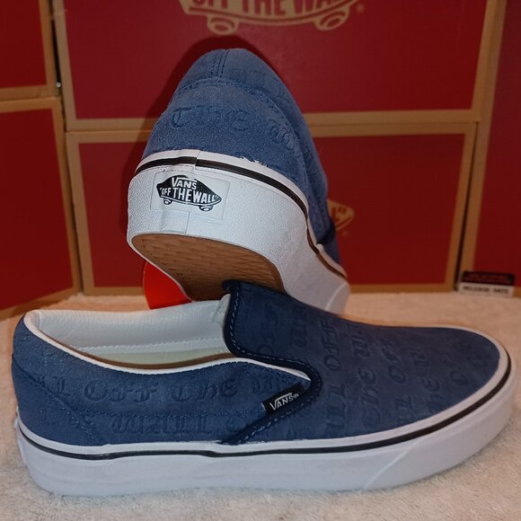 Vans Men's 6.5/Women's 8 Slip On Debossed "Off The Wall" Blue RARE - Picture 1 of 12